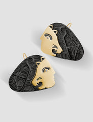 DE5 - Diana Gold and silver hook earrings with black ruthenium plating