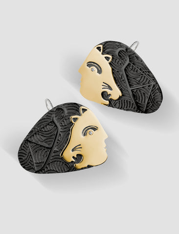 DE5 - Diana Gold and silver hook earrings with black ruthenium plating