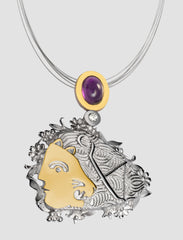 DP4 - Diana Gold and silver pendant with diamond and amethyst