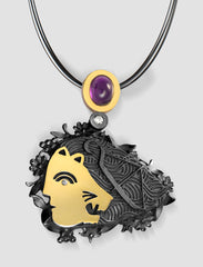 DP5 - Diana Gold, silver and black ruthenium plating pendant with diamond and amethyst